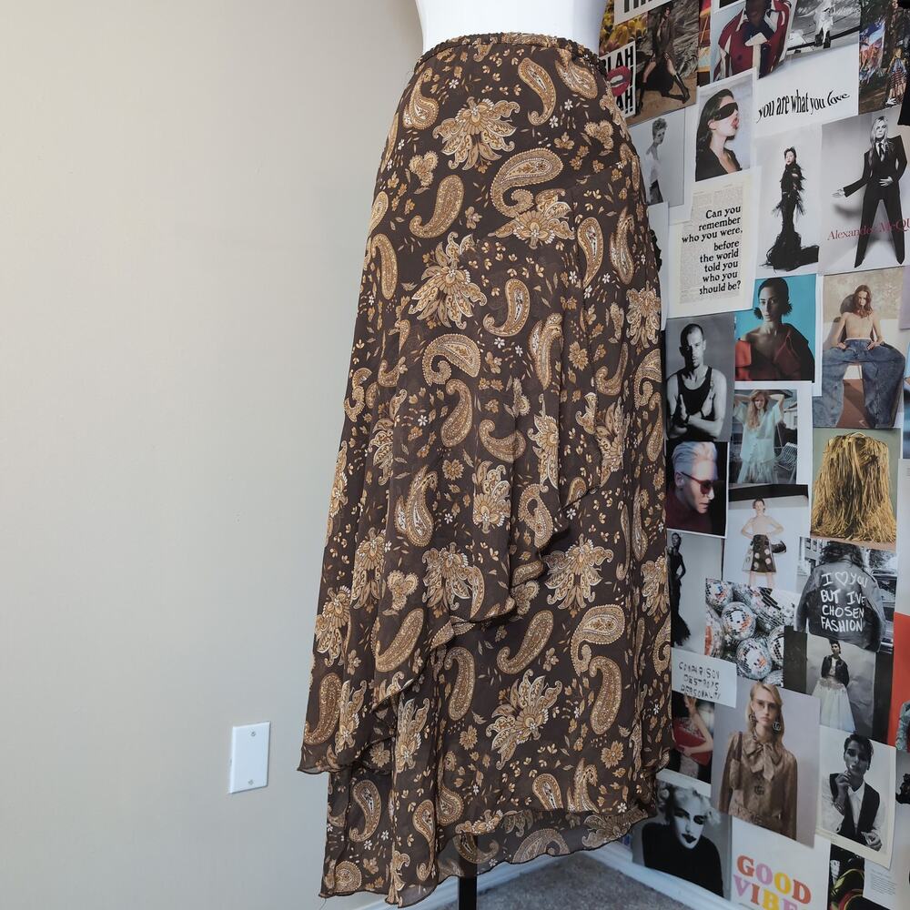 Paisley Print Ruffle Boho Midi Skirt